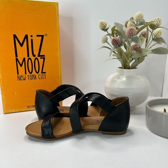 Miz Mooz Ainsley Leather Comfort Casual Flat Black Slip On Sandals Women's 6 - Picture 5 of 9